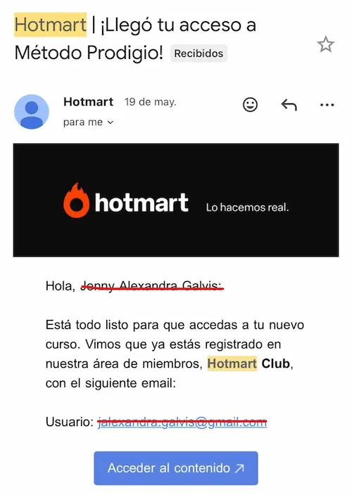 Correo de acceso